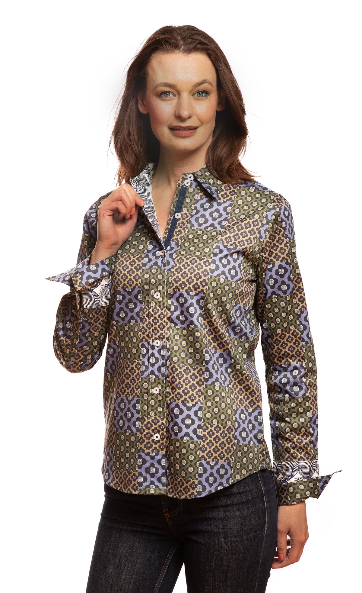 Rome Shirt Navy Patchwork Foulard Print in M view 3 - Casual Office Outfit - Printing T Shirt Cost (top)