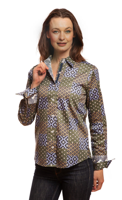 Rome Shirt Navy Patchwork Foulard Print in M view 3 - Casual Office Outfit - Printing T Shirt Cost (top)