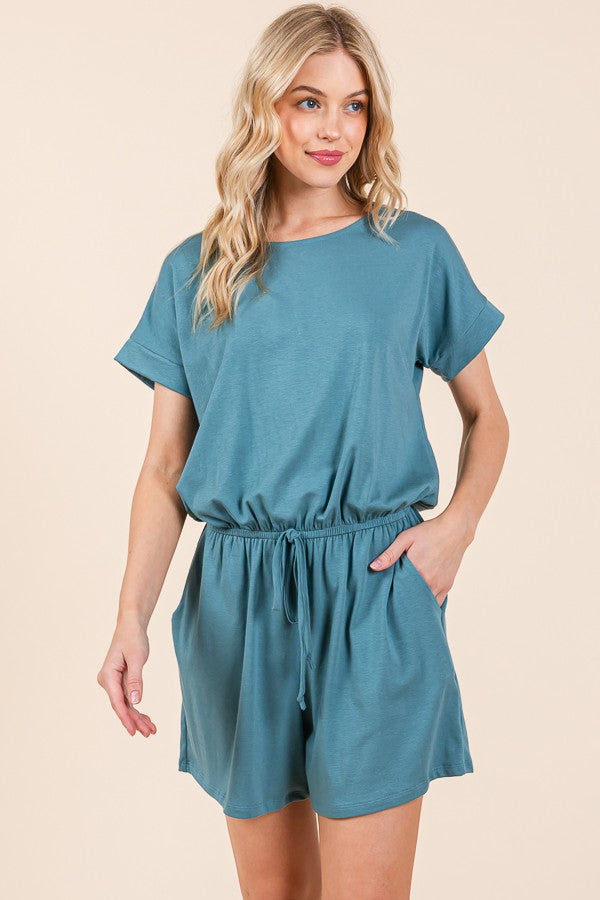 Romper with Side Pockets in Blue - Pocket Romper (one-piece)