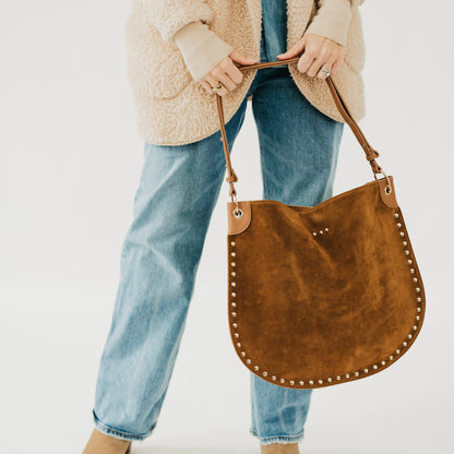 Rosalie Rivet Suede Hobo Bag in Black