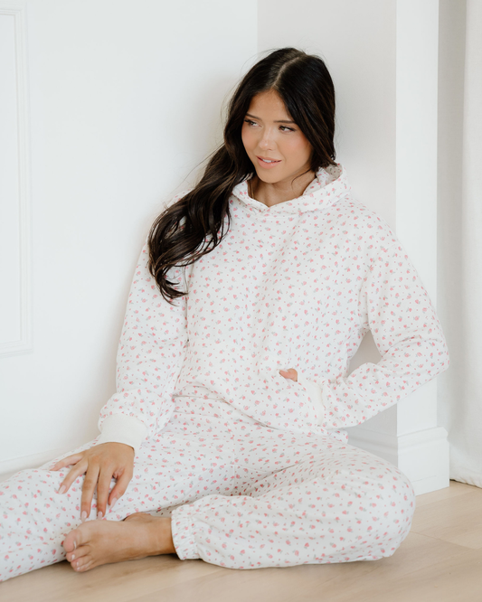rose sweat set Rose Sweat Set Floral Kangaroo Pocket Hoodie Pants Set Pink (bottom) - shop at us.meeeshop