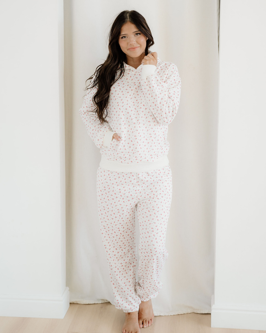 rose sweat set Rose Sweat Set Floral Kangaroo Pocket Hoodie Pants Set view 3 (bottom) - shop at us.meeeshop