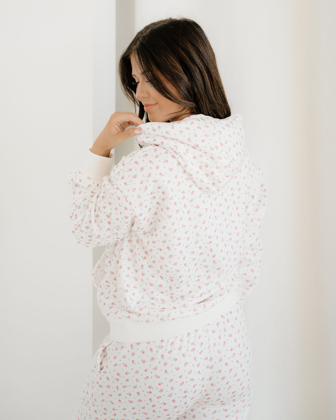 Rose Sweat Set Floral Kangaroo Pocket Hoodie Pants Set view 7 (bottom) - sweat hoodie rose, purpose of  - shop at us.meeeshop
