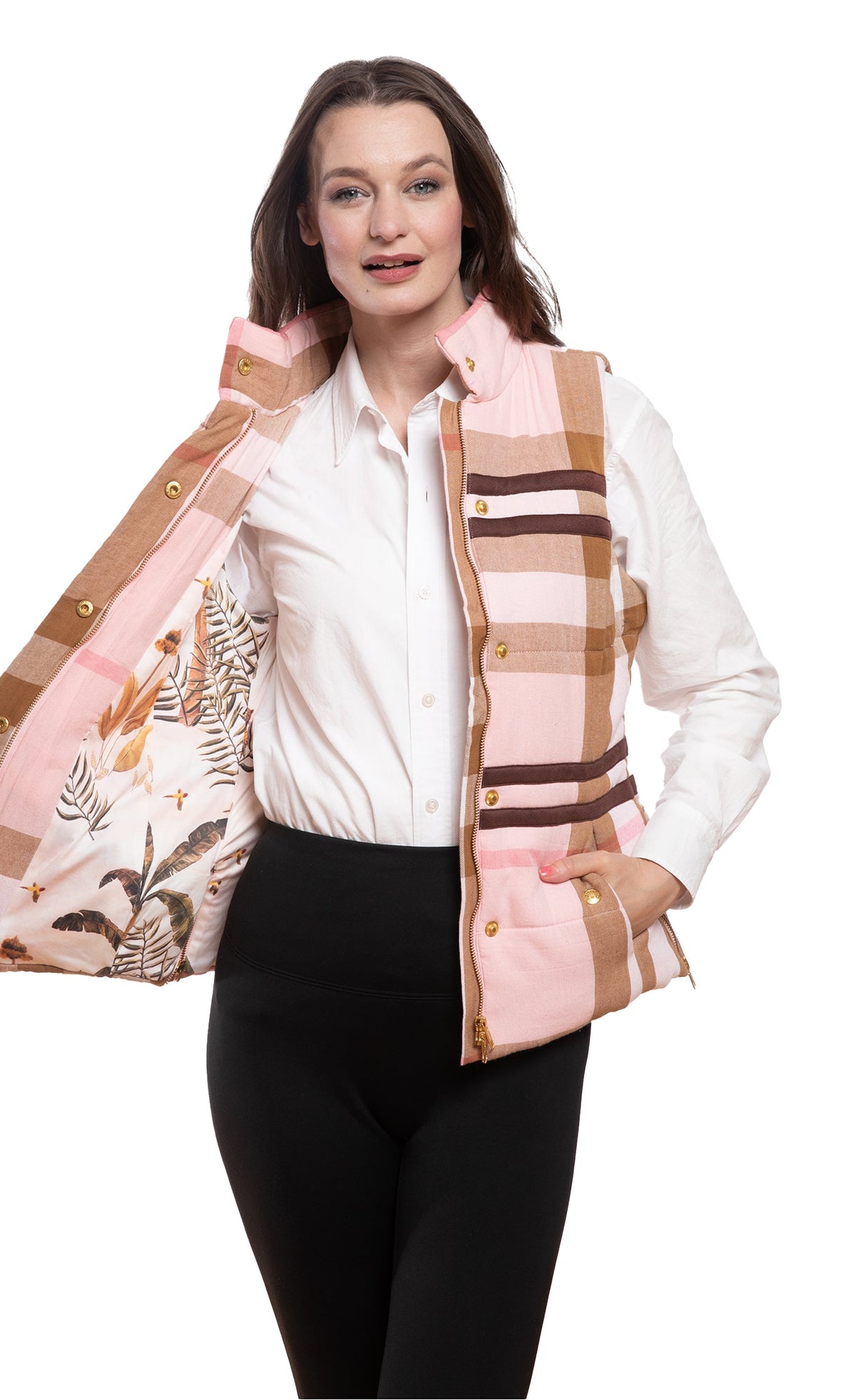Rosey Vest Pink Chocolate Yarn-dyed Plaid in M view 3 - Plaid Vest Set (top)