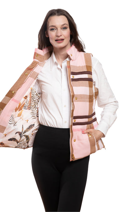 Rosey Vest Pink Chocolate Yarn-dyed Plaid in M view 3 - Plaid Vest Set (top)