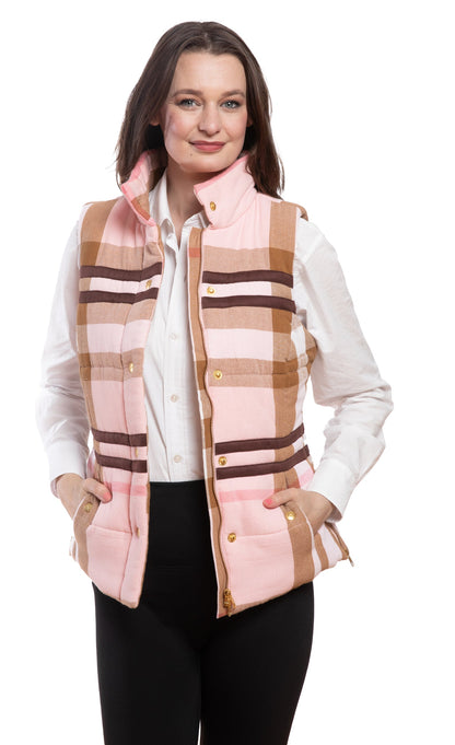 Rosey Vest Pink Chocolate Yarn-dyed Plaid in S view 2 - Plaid Vest Set (top)