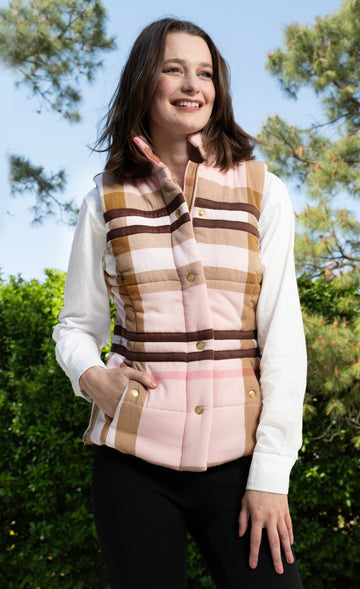 Rosey Vest Pink Chocolate Yarn-dyed Plaid in XS - Plaid Vest Set (top)