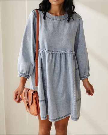 Rosie High Waist Loose Fit Denim Mini Dress in M view 2 - High-Waisted - Rosie High Neck Dress