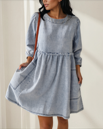 Rosie High Waist Loose Fit Denim Mini Dress in S - High-Waisted - Rosie High Neck Dress
