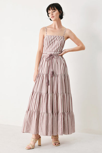 Rosy Breeze Woven Ankle Dress in BURGUNDY/NATURAL - Breeze Pink Dress