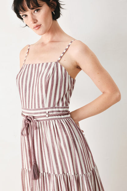 Rosy Breeze Woven Ankle Dress in BURGUNDY/NATURAL view 3 - Breeze Pink Dress