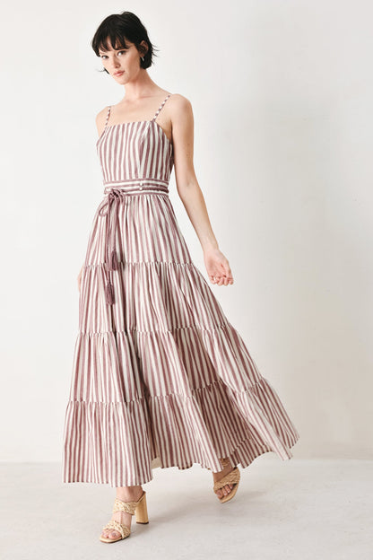 Rosy Breeze Woven Ankle Dress in BURGUNDY/NATURAL view 4 - Breeze Pink Dress
