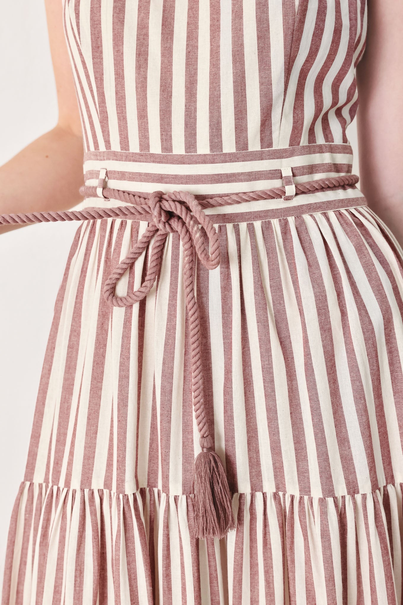 Rosy Breeze Woven Ankle Dress in BURGUNDY/NATURAL view 5 - Breeze Pink Dress