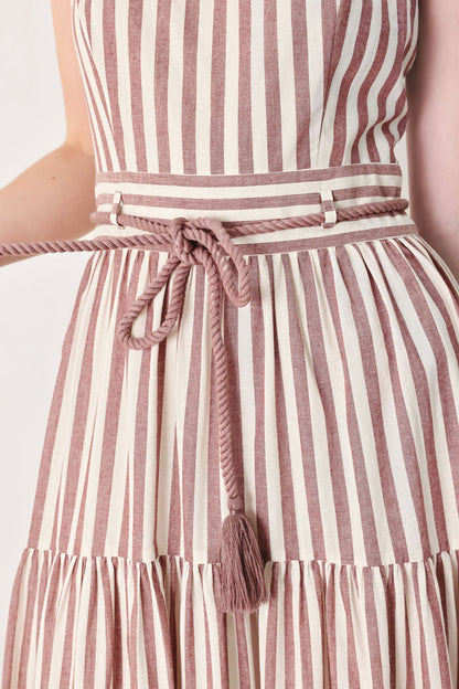 Rosy Breeze Woven Ankle Dress in BURGUNDY/NATURAL view 5 - Breeze Pink Dress