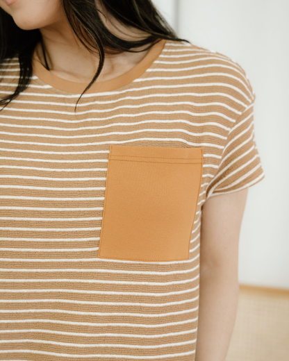 rowen stripe crew Rowen Stripe Crew Neck Tee Drawstring Waist Cropped Pants Set view 7 (top) - shop at us.meeeshop