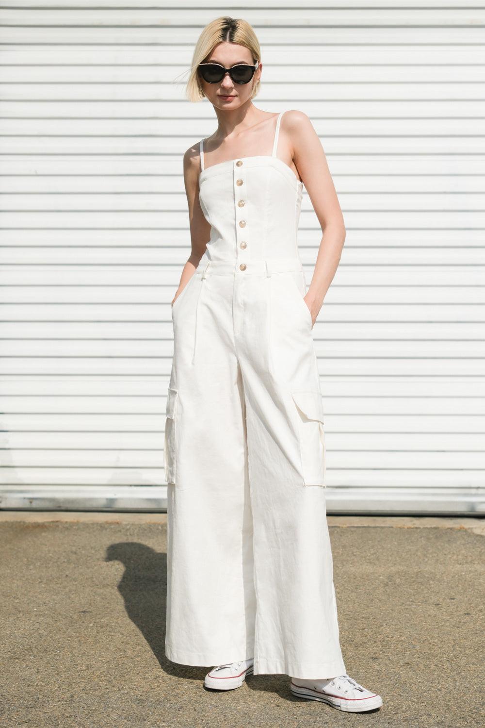 Royal Affair Woven Jumpsuit in TAUPE - Royal Affair Faux Fur Skinny Jumpsuit (one-piece)