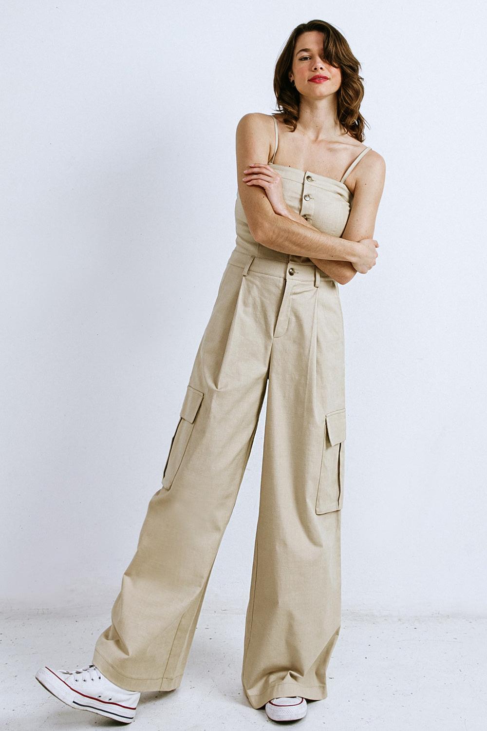 Royal Affair Woven Jumpsuit in TAUPE view 3 - Royal Affair Faux Fur Skinny Jumpsuit (one-piece)