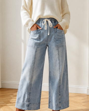 Ruby Drawstring Waist Wide Leg Ankle Length Jeans in 4 (bottom)