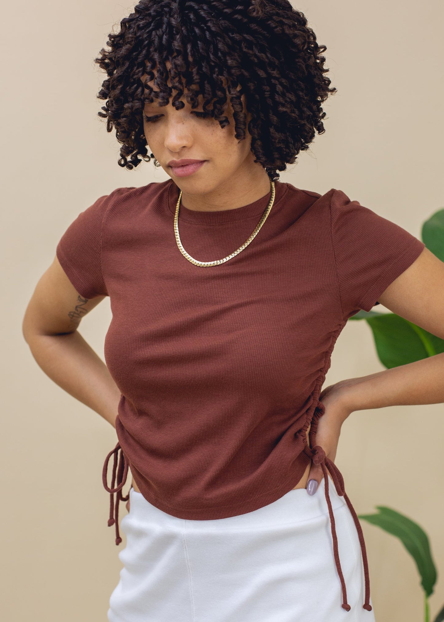 Ruched Ribbed Crop Tee in XS view 3 (top)