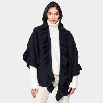 Ruffle Knit Cardigan Top in Black view 2 - Fall Wardrobe Essential - Ruffle Knit Cardigan Cotton On