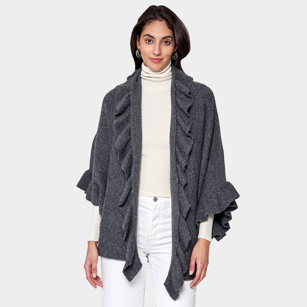 Ruffle Knit Cardigan Top in Charcoal view 3 - Fall Wardrobe Essential - Ruffle Knit Cardigan Cotton On