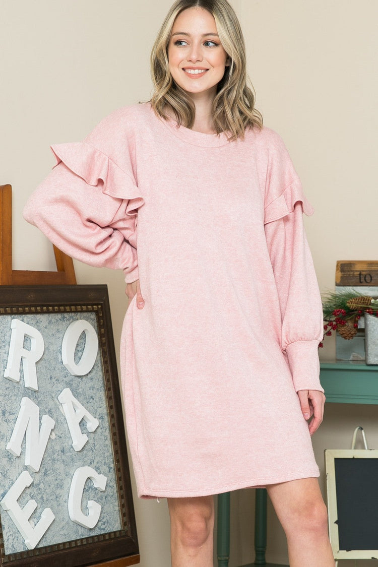 Ruffle Sweater Dress in Strawberry view 2 - Ruffle Dress Jacket