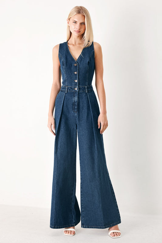 Runway Hit Line Denim Jumpsuit in INDIGO DENIM - Runway Jumpsuits (bottom)