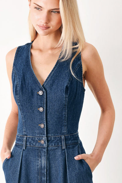 Runway Hit Line Denim Jumpsuit in INDIGO DENIM view 2 - Runway Jumpsuits (bottom)