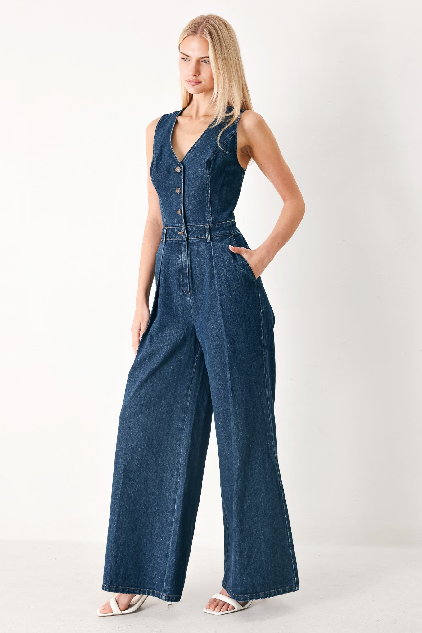 Runway Hit Line Denim Jumpsuit in INDIGO DENIM view 5 - Runway Jumpsuits (bottom)