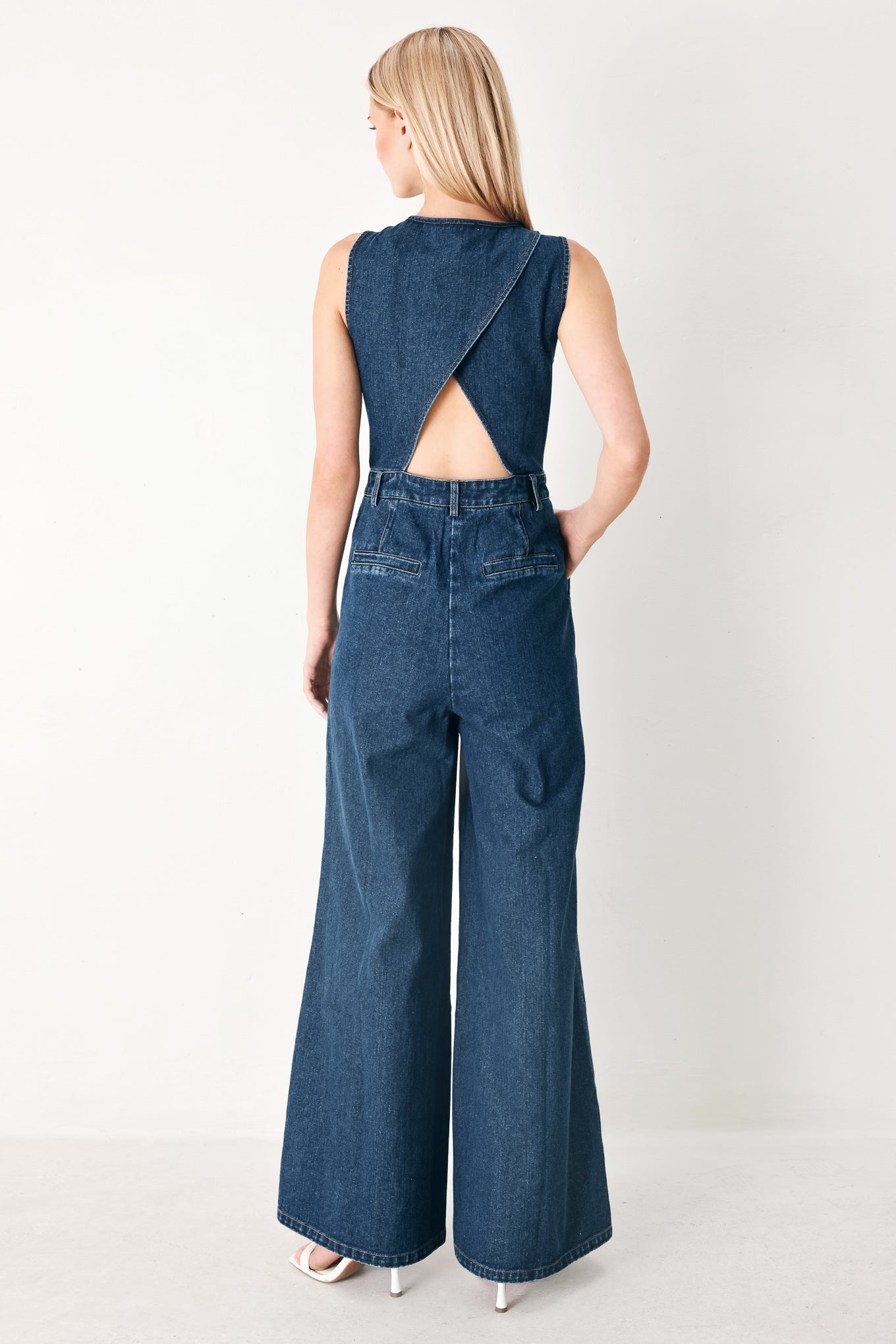 Runway Hit Line Denim Jumpsuit in INDIGO DENIM view 6 - Runway Jumpsuits (bottom)