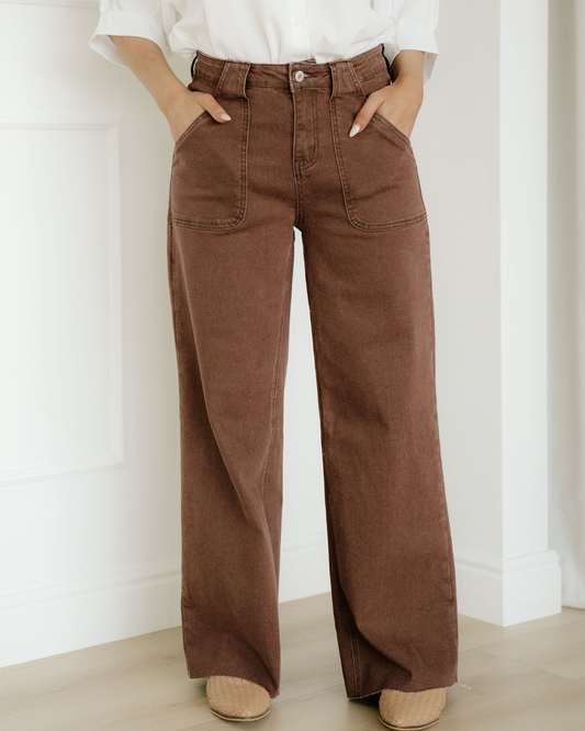 Rylan Retro Washed Patch Pocket Loose Jeans in Dark Brown view 2 - Relaxed Fit (bottom)