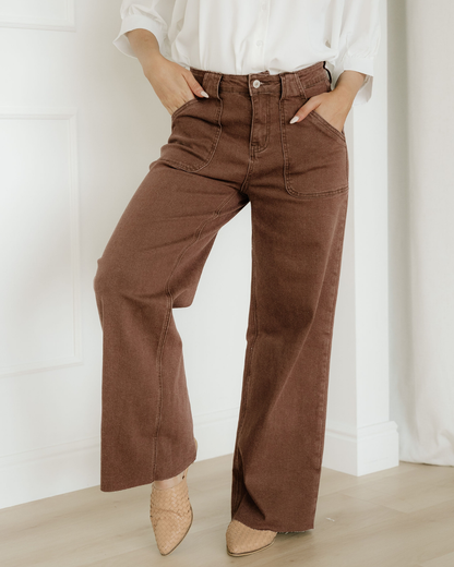 Rylan Retro Washed Patch Pocket Loose Jeans in Dark Brown view 3 - Relaxed Fit (bottom)