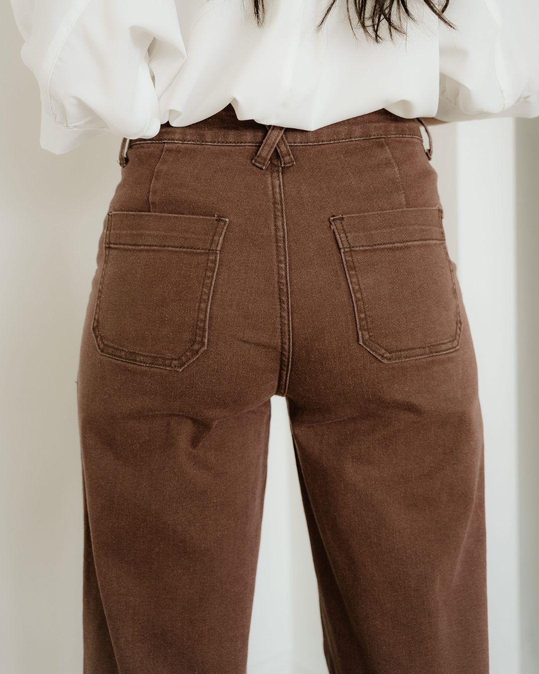 Rylan Retro Washed Patch Pocket Loose Jeans in Dark Brown view 4 - Relaxed Fit (bottom)