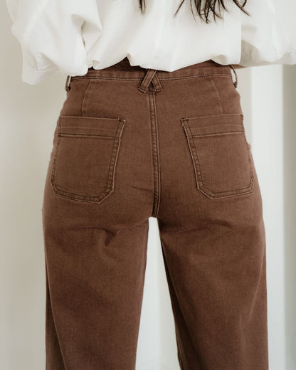 Rylan Retro Washed Patch Pocket Loose Jeans in Dark Brown view 4 - Relaxed Fit (bottom)