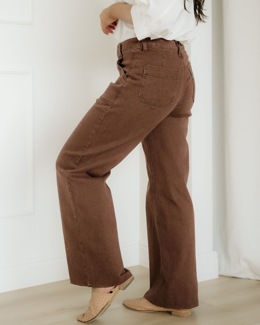 Rylan Retro Washed Patch Pocket Loose Jeans in Dark Brown view 5 - Relaxed Fit (bottom)
