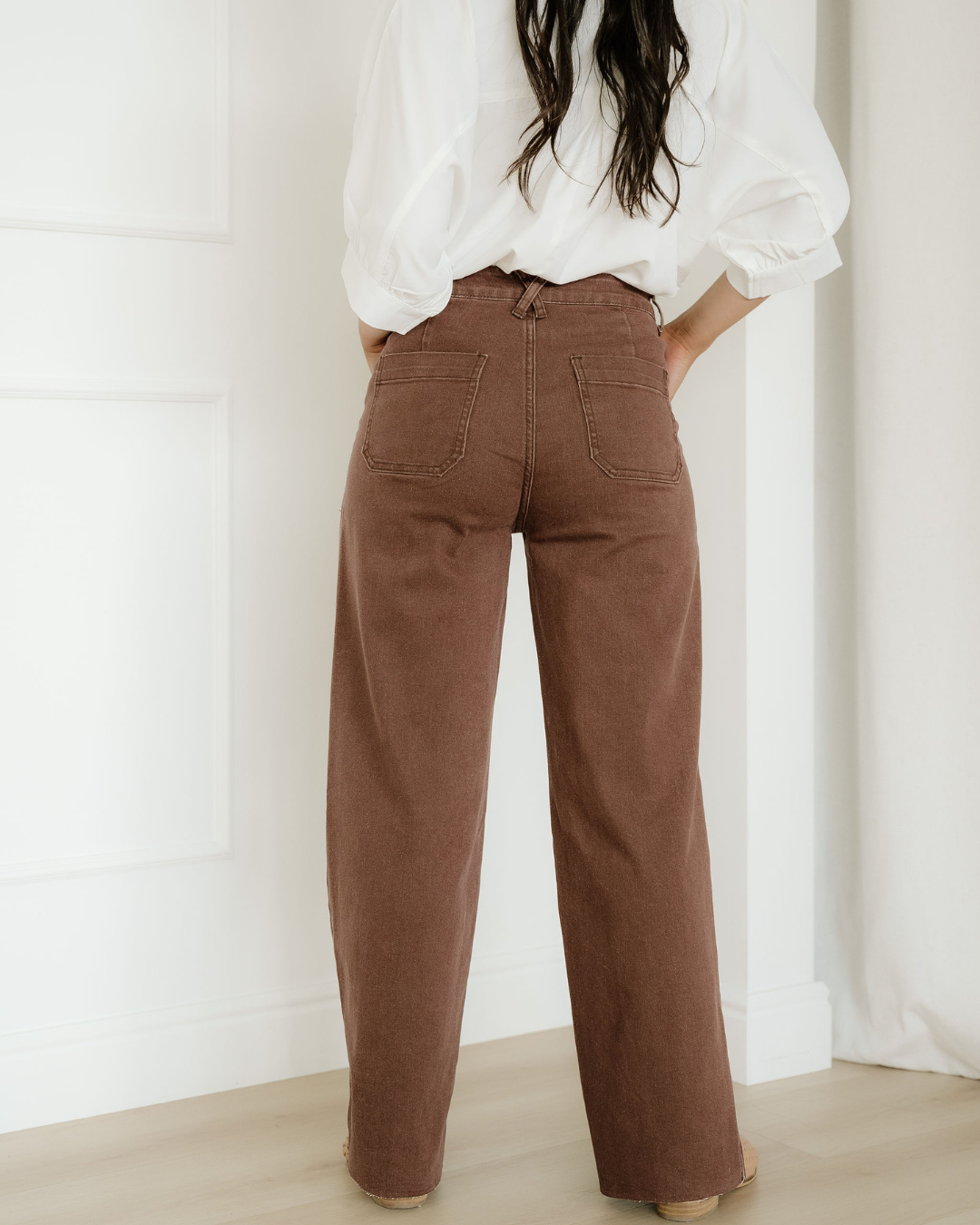 Rylan Retro Washed Patch Pocket Loose Jeans in Dark Brown view 6 - Relaxed Fit (bottom)