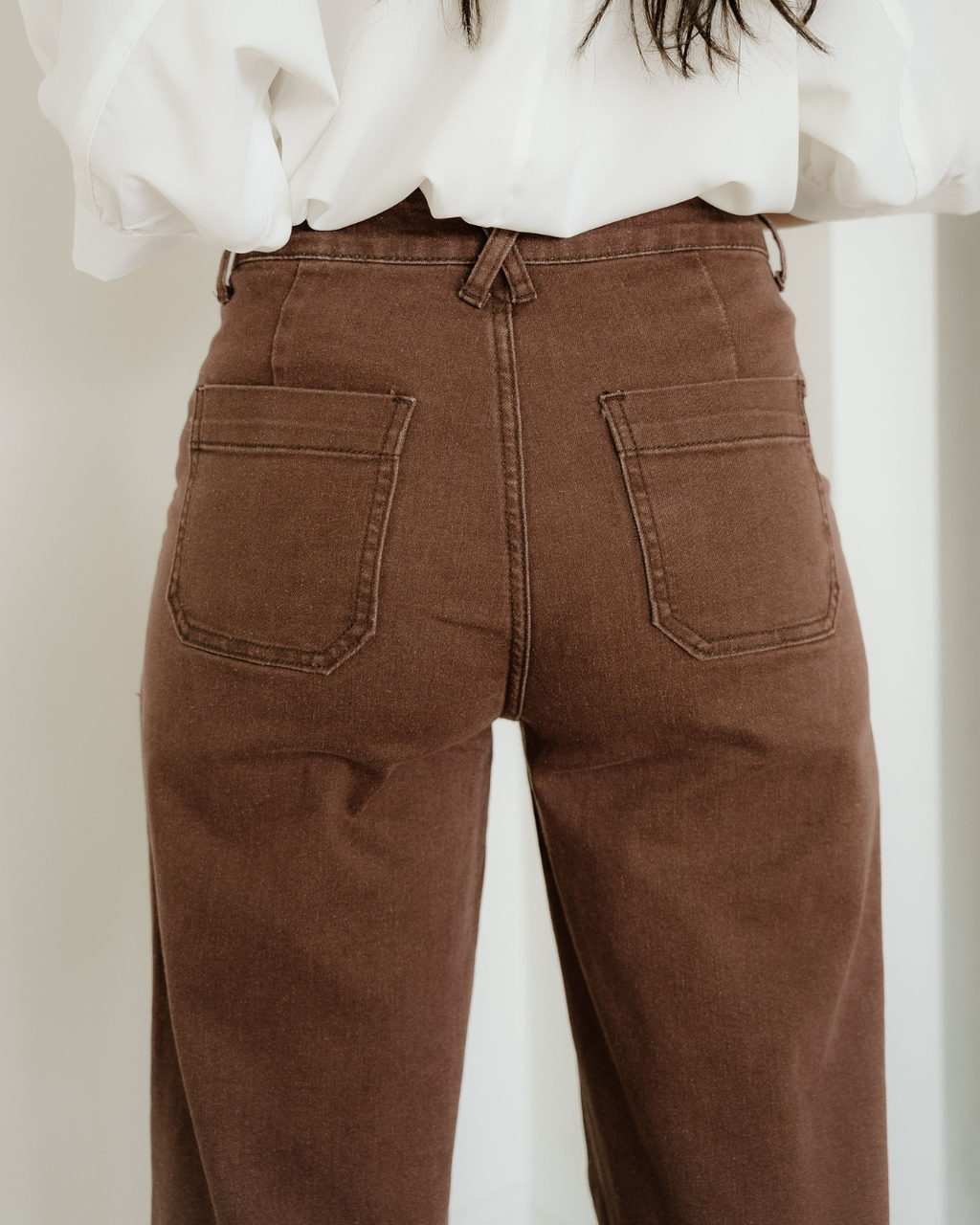 Rylan Retro Washed Patch Pocket Loose Jeans Dark Brown view 4 (bottom) - loose jeans, pocket loose jean - shop at us.meeeshop