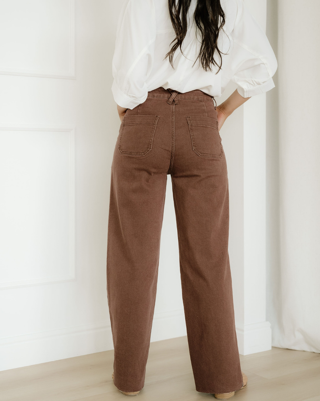 Rylan Retro Washed Patch Pocket Loose Jeans Dark Brown view 6 (bottom) - loose jeans, pocket loose jean - shop at us.meeeshop