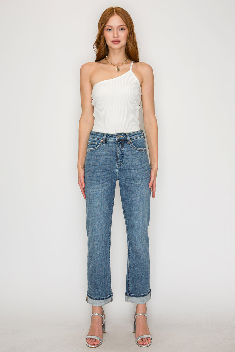 Sabine Tummy Control High Rise Slim Straight Jeans in 9 (28) view 5 - High-Waisted (bottom)