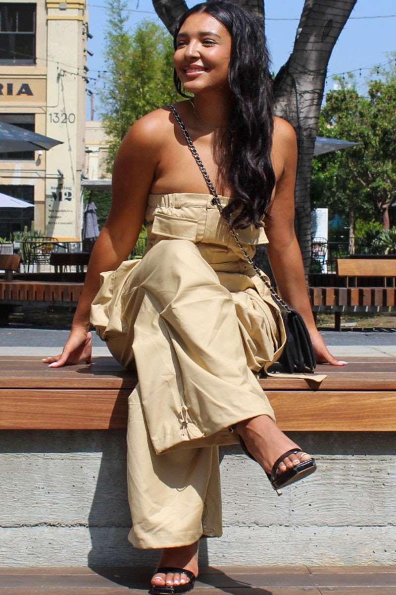 Safari Multi Pocket Belted Jumpsuit - MeeeShop Women's Fashion