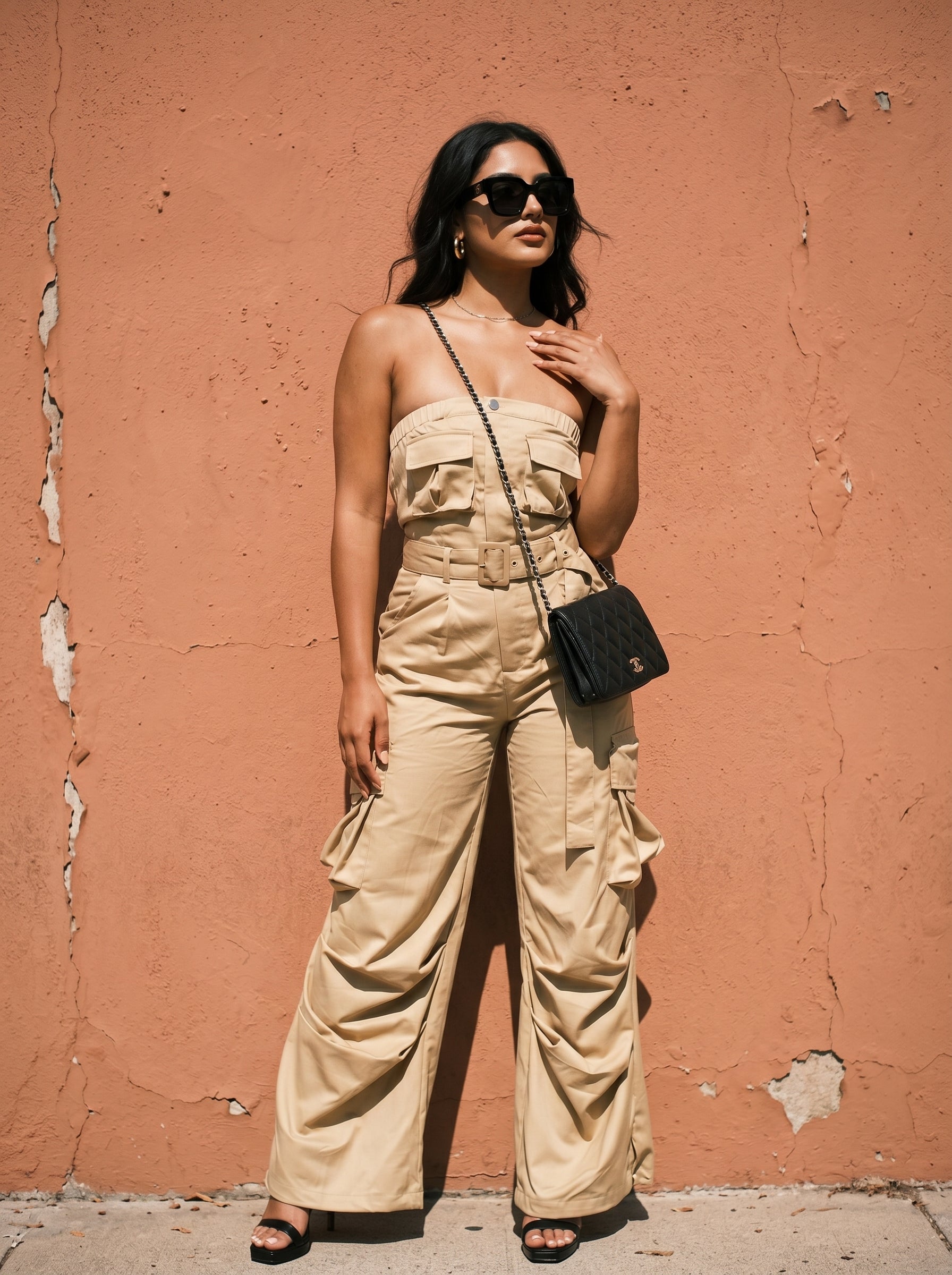 Safari Multi Pocket Belted Jumpsuit - MeeeShop Women's Fashion