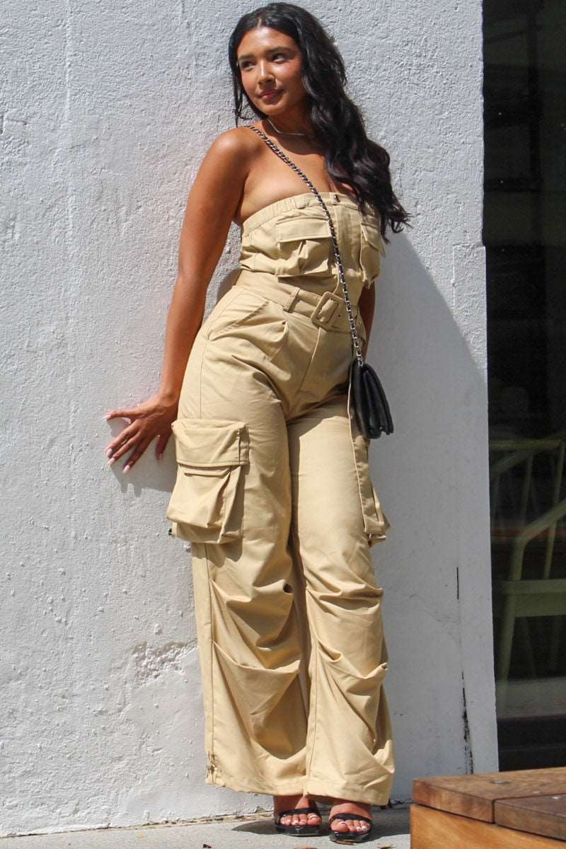 Safari Multi Pocket Belted Jumpsuit - MeeeShop Women's Fashion