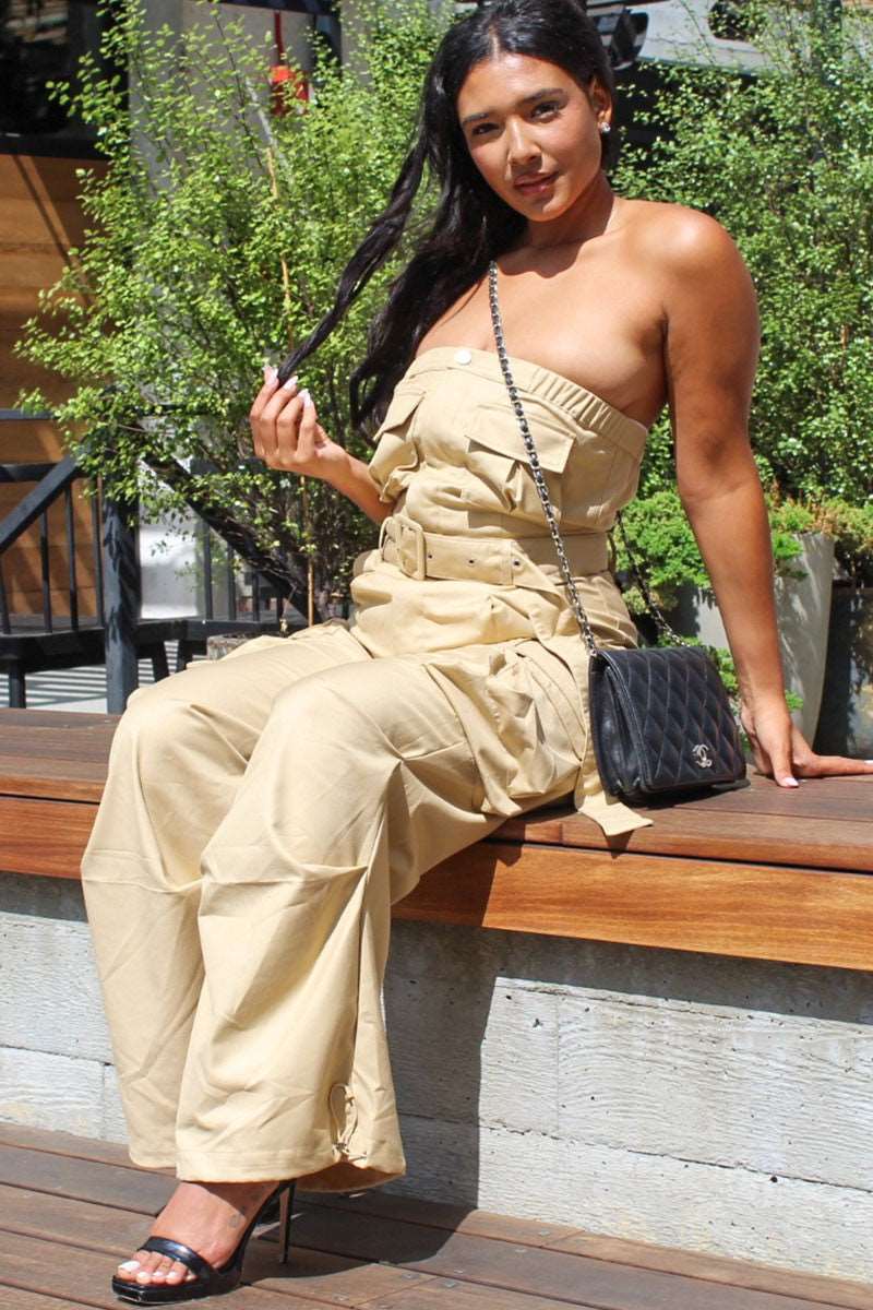 Safari Multi Pocket Belted Jumpsuit - MeeeShop Women's Fashion