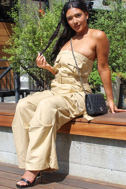 Safari Multi Pocket Belted Jumpsuit - MeeeShop Women's Fashion