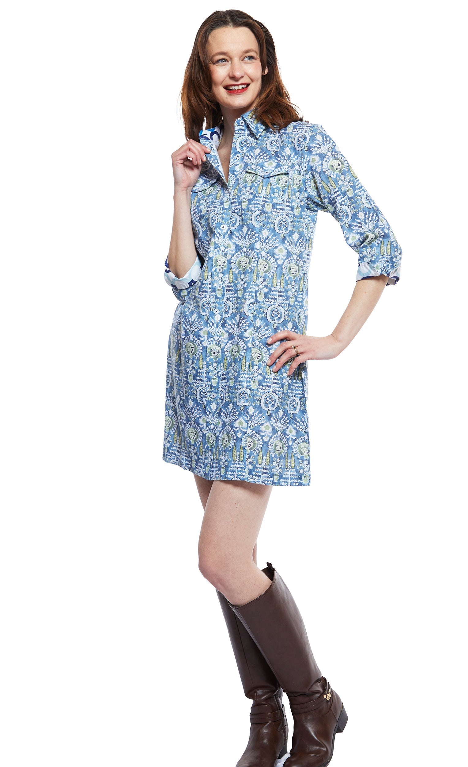 Sag Harbor Dress with Blue Kilim Print in M view 3 - Sag Harbor Dress Pants