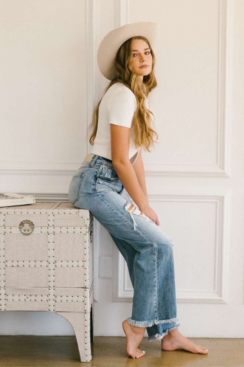 Sage High Rise Wide Leg Jeans (hybrid Style) in 15 (31) view 8 - High-Waisted - Sage Green High Waisted Jeans (bottom)