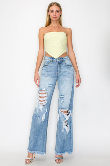 Sage High Rise Wide Leg Jeans (hybrid Style) in 3 (25) view 2 - High-Waisted - Sage Green High Waisted Jeans (bottom)