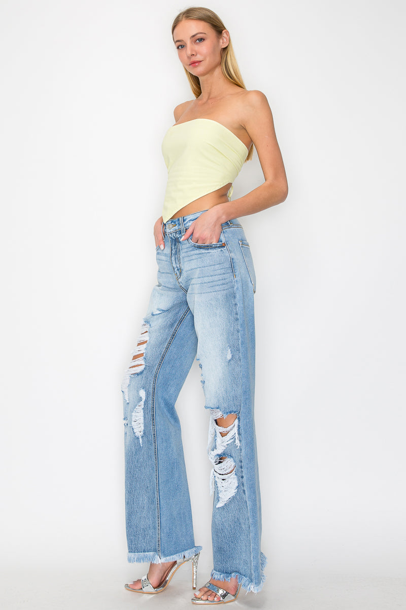 Sage High Rise Wide Leg Jeans (hybrid Style) in 5 (26) view 3 - High-Waisted - Sage Green High Waisted Jeans (bottom)