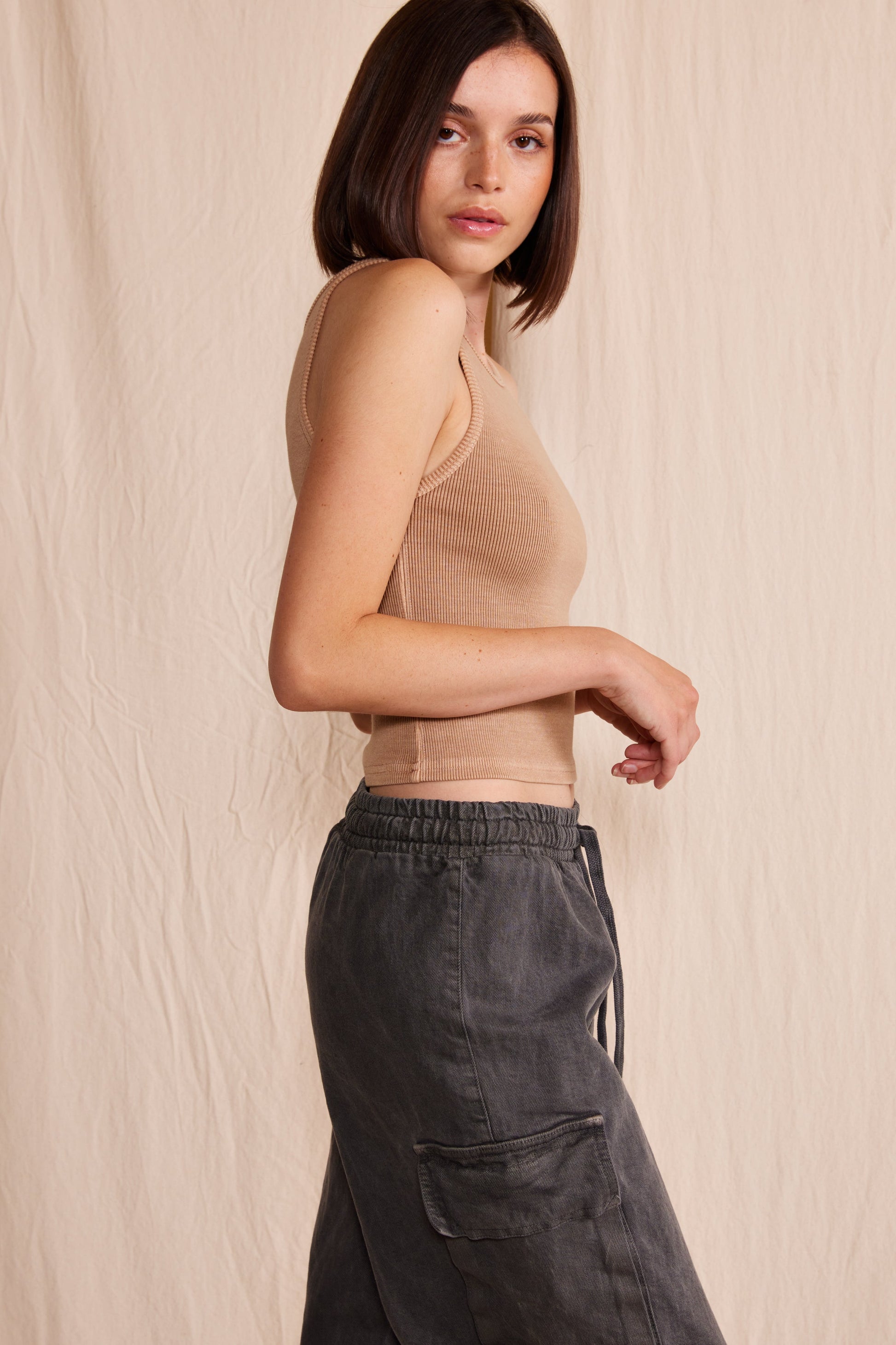 Sage Rib Tank in S view 5 - Sage Ribbed Tank (top)