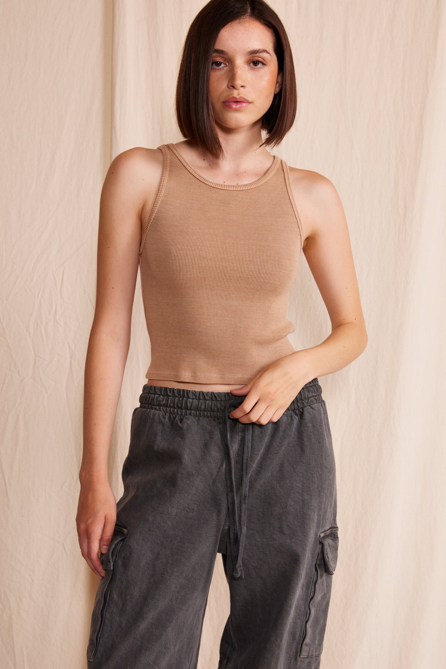 Sage Rib Tank in S view 6 - Sage Ribbed Tank (top)